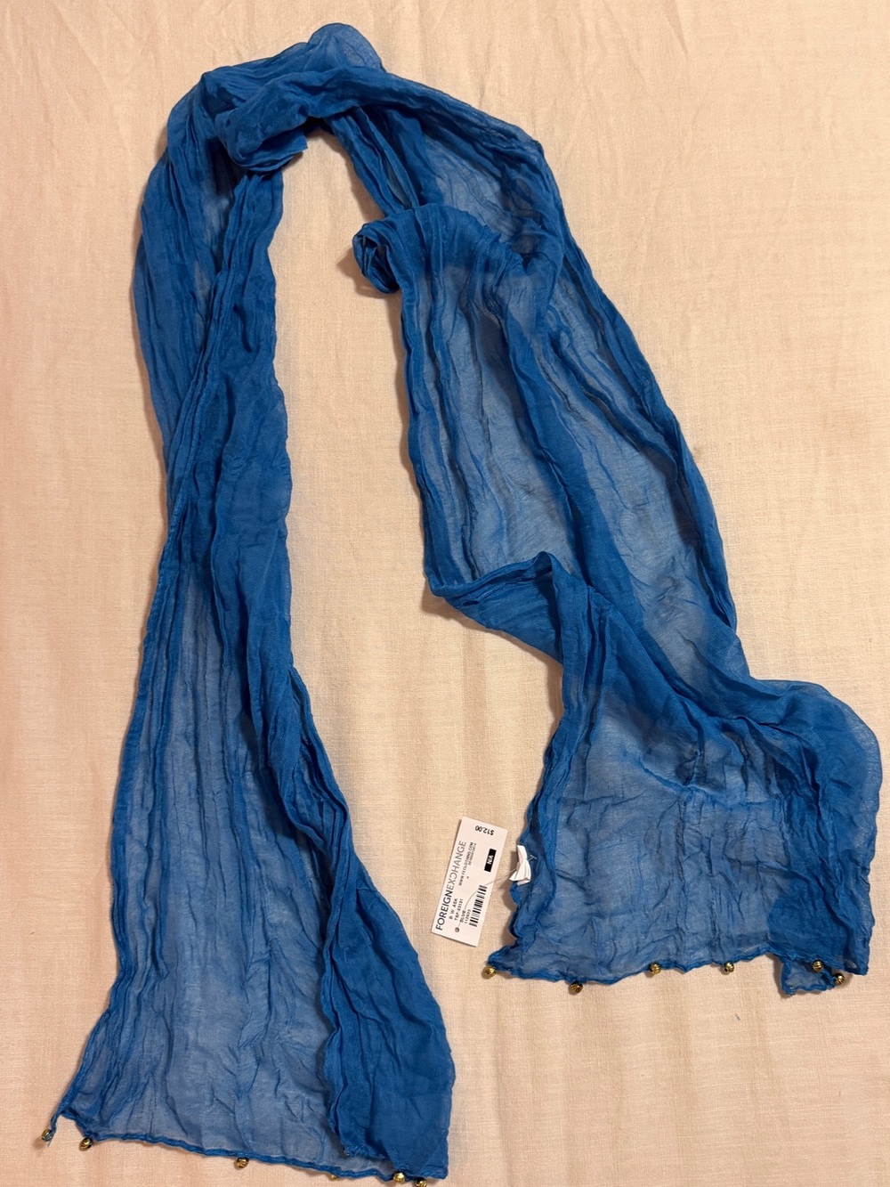Foreign Exchange Royal Blue Crinkled Scarf with Bead Trim